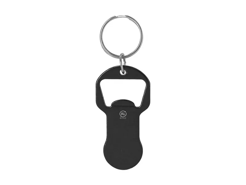 Llavero moneda abridor de aluminio reciclado Belarox en negro de aluminio reciclado, vista frontal