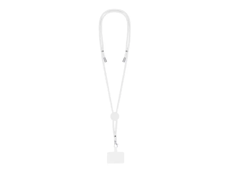 Lanyard de poliéster Zaret con soporte para móvil en blanco de poliéster/ ABS, vista frontal