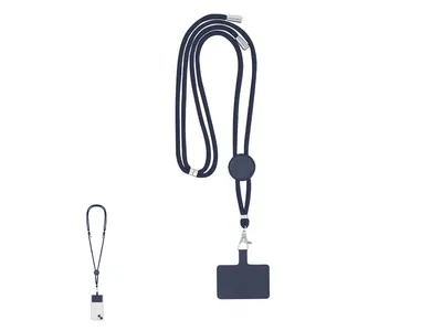 Lanyard de poliéster Zaret con soporte para móvil personalizable