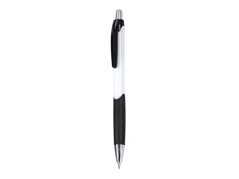 Bolígrafo de ABS Kalfit grip goma pulsador en blanco, vista frontal