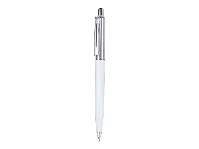 Bolígrafo metalizado pulsador punta retráctil Jarnor en blanco de acero inox, vista frontal