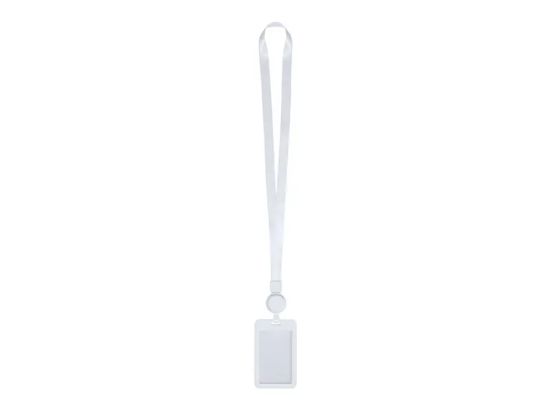 Identificador lanyard extensible Berbom con portatarjetas en blanco de poliéster/ ABS, vista frontal