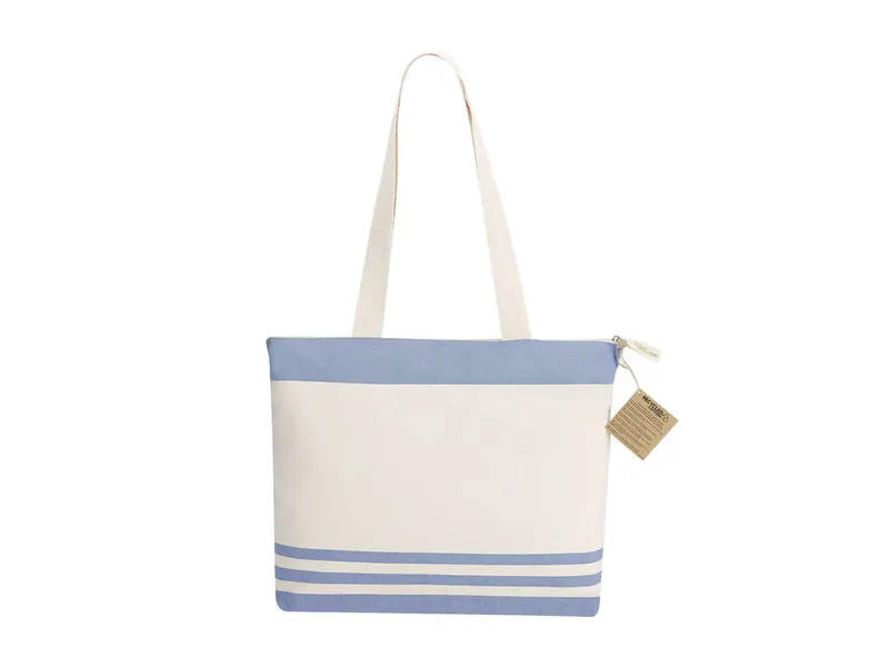 Bolsa de algodón reciclado Tanor 300 g a rayas en marino de algodón reciclado/ poliéster RPET 300 g/ m2, vista frontal