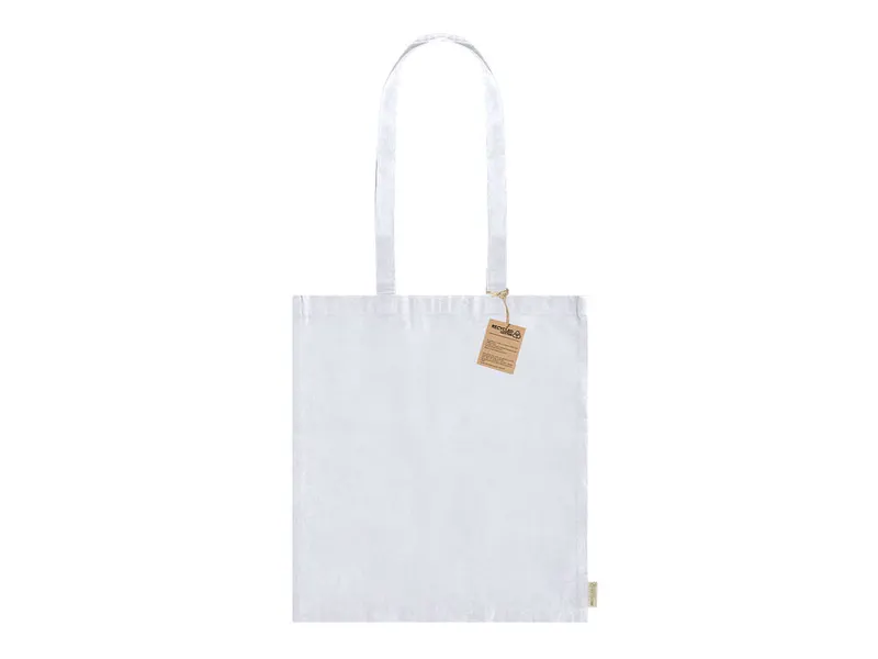Bolsa de algodón reciclado Tayon 140 g asas 70 cm en blanco de algodón reciclado/ poliéster RPET 140 g/ m2, vista frontal