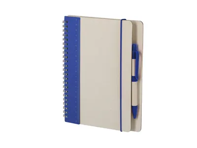Libreta de cartón Kirax de leche bicolor con bolígrafo personalizable