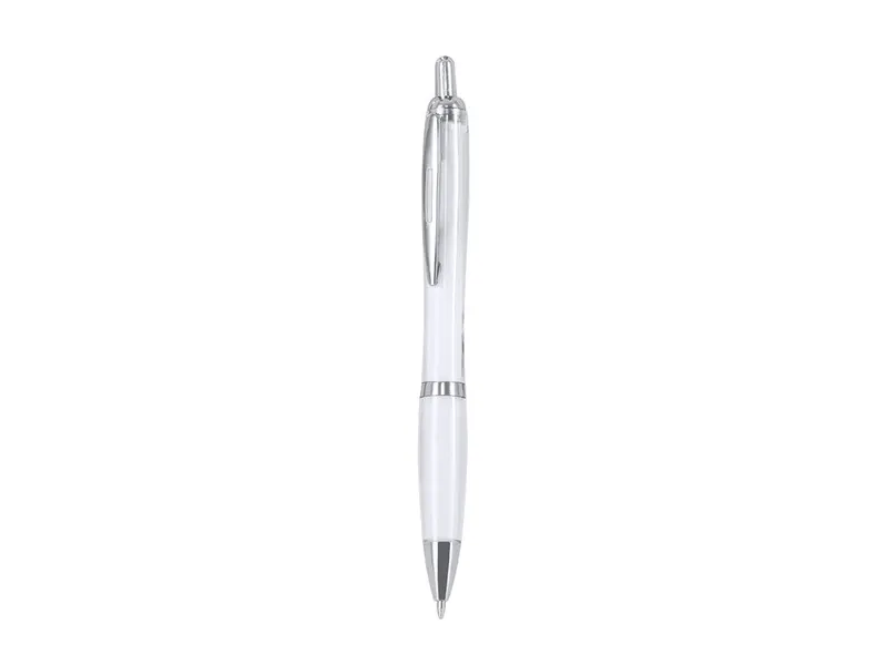 Bolígrafo de RPET Lathem pulsador accesorio plateado en blanco de RPET, vista frontal