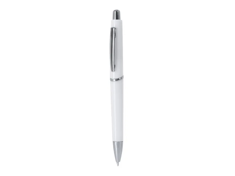 Bolígrafo de ABS Senar pulsador cromado tinta negra en blanco, vista frontal