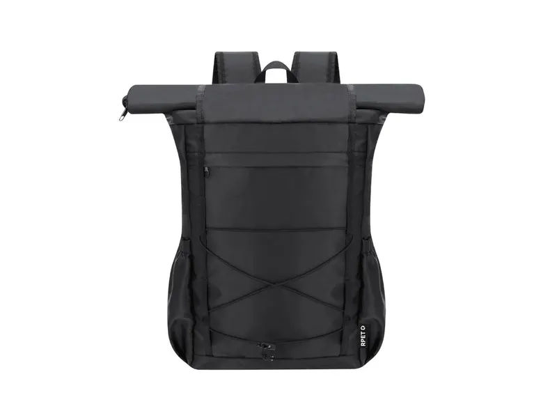 Mochila enrollable de RPET Zanjur 290D portátil 15 pulgadas en negro de poliéster 290D RPET, vista frontal