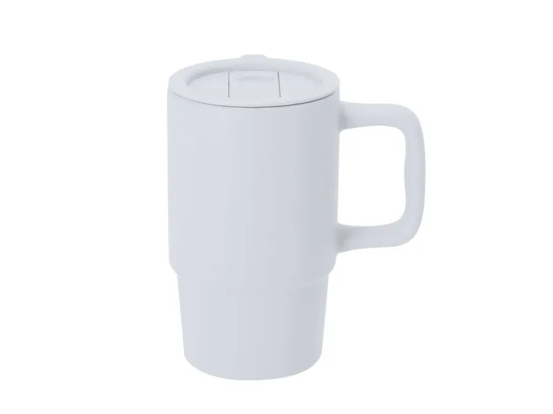 Taza de cerámica Ronsyn 430 ml con tapa deslizante en blanco de cerámica, vista frontal