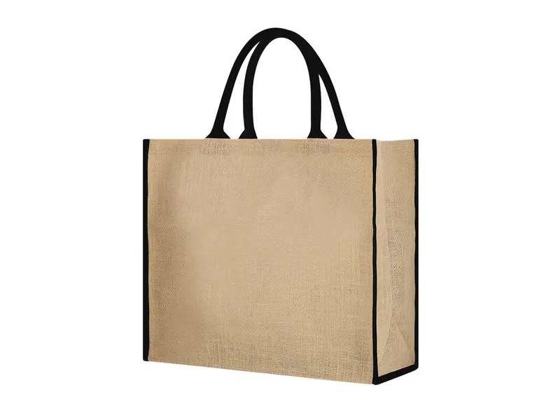 Bolsa de yute Vasan 300 g con fuelle y cierre de velcro en negro de yute laminado/ algodón, vista frontal
