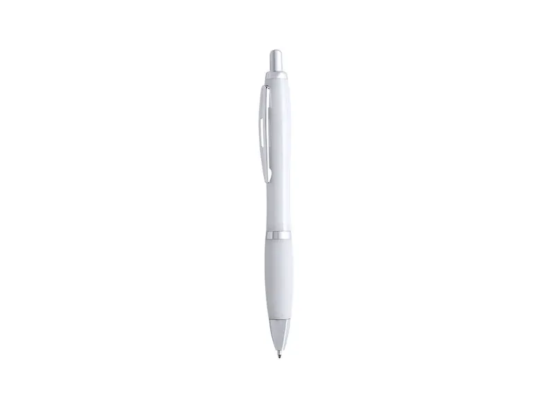 Bolígrafo de ABS Pazan pulsador tinta negra clip plateado en blanco, vista frontal