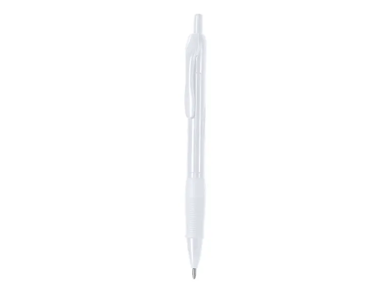 Bolígrafo de ABS Rorin pulsador empuñadura goma tinta negra en blanco, vista frontal