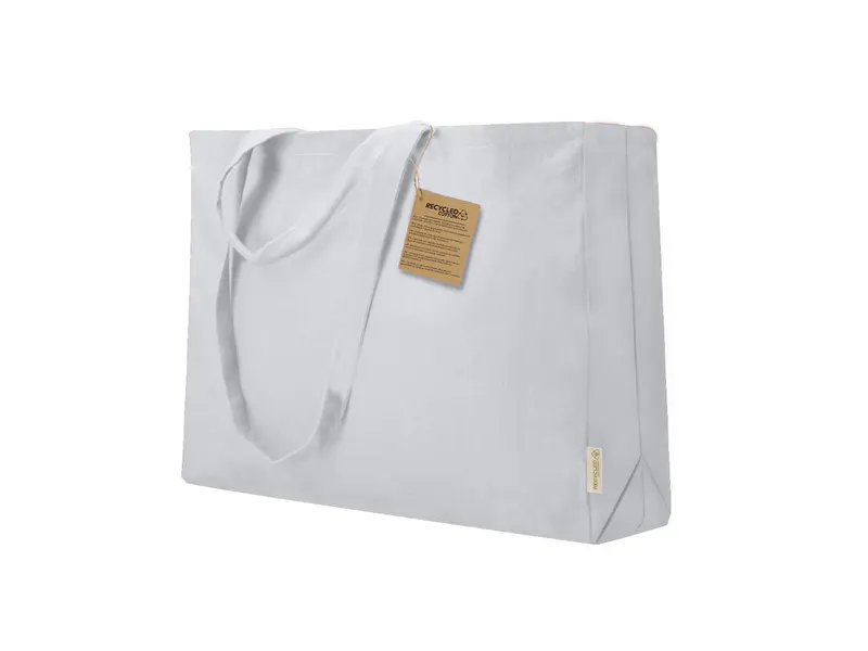 Bolsa de algodón reciclado Tremul 220 g con fuelle en blanco de algodón reciclado/ poliéster RPET 220 g/ m2, vista frontal