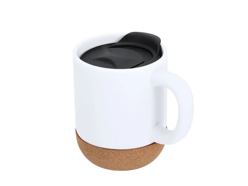 Taza de cerámica Shivak 330 ml térmica base de corcho en blanco de cerámica/ corcho, vista frontal