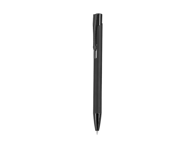 Bolígrafo de aluminio reciclado Trombolix goma grabado espejo en negro de aluminio reciclado, vista frontal