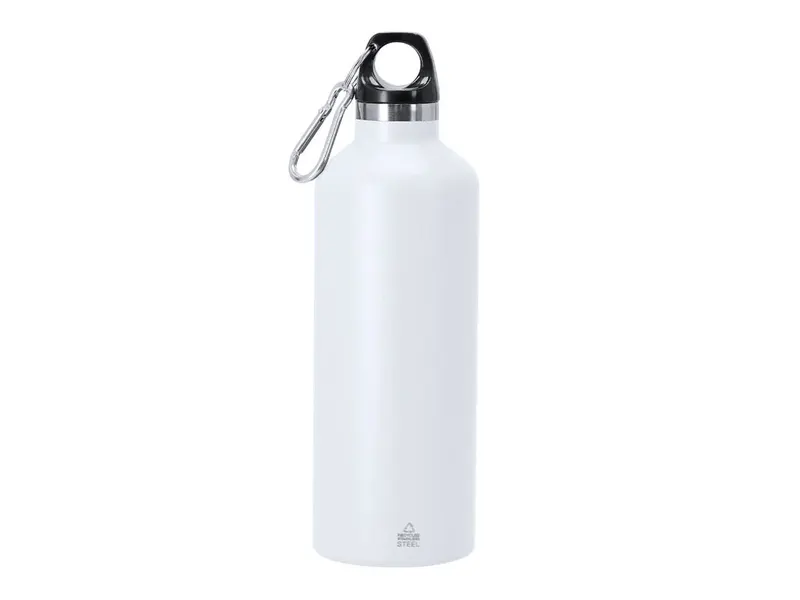 Botella térmica de acero reciclado Angkor 500 ml mosquetón en blanco de acero inox reciclado, vista frontal