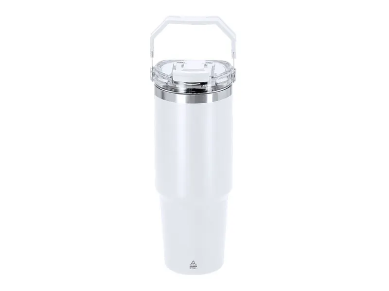 Vaso térmico de acero reciclado Transil 900 ml doble pared en blanco de acero inox reciclado, vista frontal
