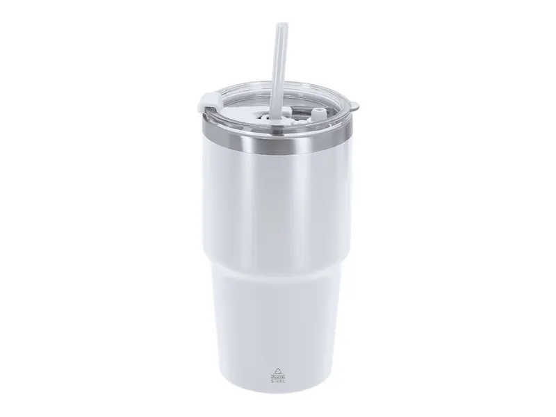 Vaso térmico de acero reciclado Vinson 650 ml con pajita en blanco de acero inox reciclado, vista frontal