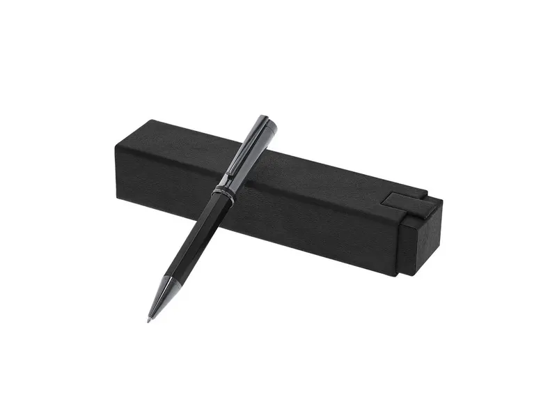 Bolígrafo de aluminio y acero Baray inox hexagonal en negro de aluminio/ acero inox, vista frontal