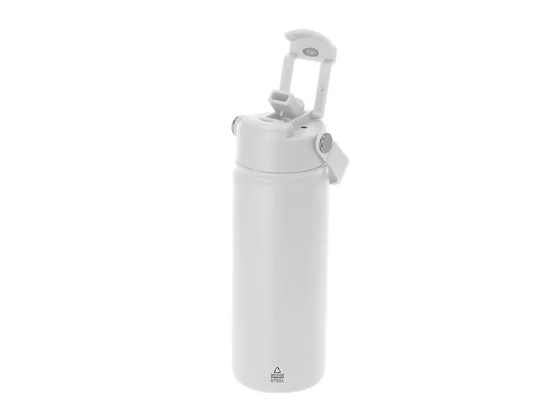 Vaso térmico de acero reciclado Alister 550 ml con pajita en blanco de acero inox reciclado, vista frontal