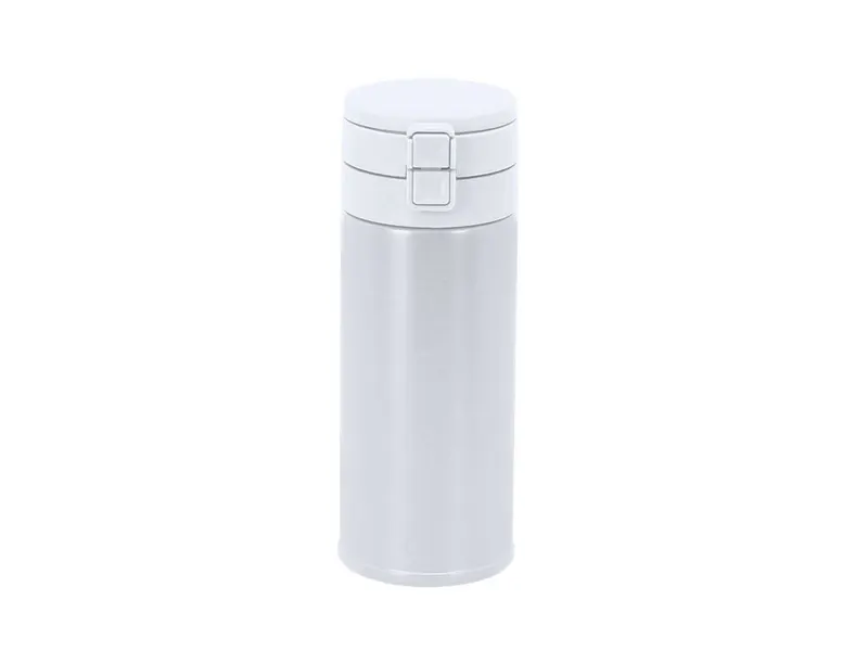 Vaso térmico de acero reciclado Felisse 350 ml doble tapa en blanco de acero inox reciclado, vista frontal