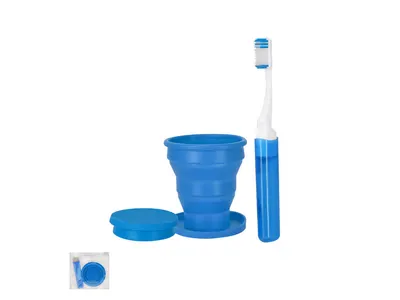 Set cepillo de dientes y vaso plegables Baldur personalizable