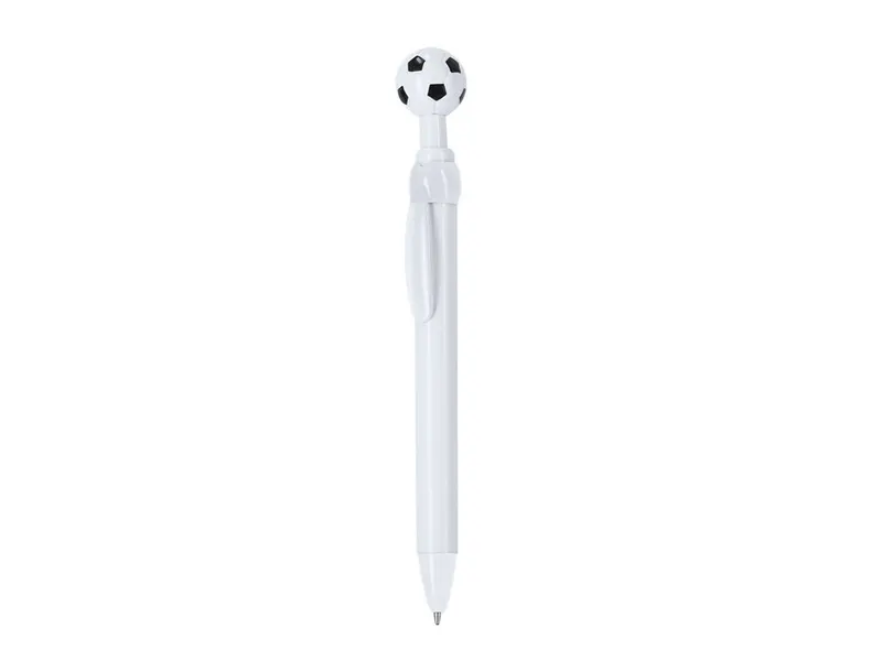 Bolígrafo de ABS Seeker pulsador con balón de fútbol en blanco, vista frontal