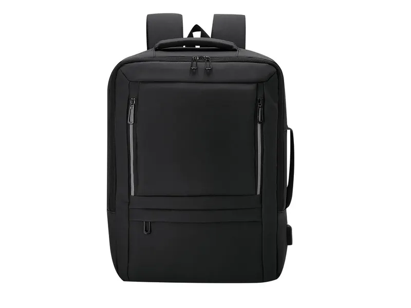 Mochila extensible de PU Javelin bandas reflectantes USB en negro de PU, vista frontal