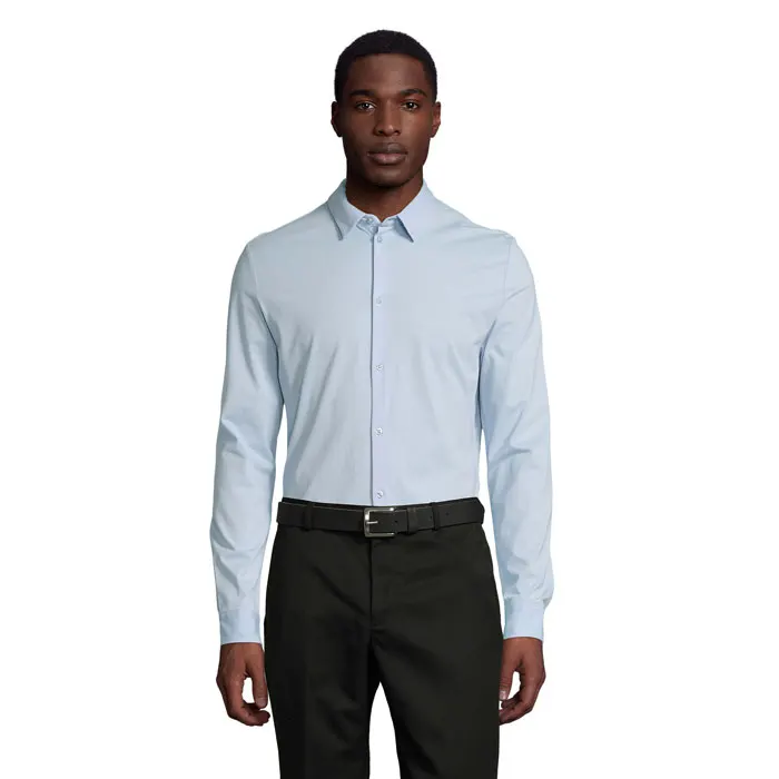 Camisa de algodón Balthazar mercerizado manga larga hombre en soft blue de algodón reciclado, vista frontal