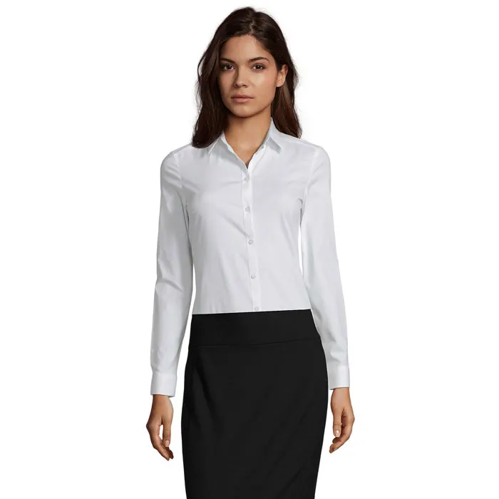 Camisa de algodón elastano Blake ceñida mujer en blanco de algodón, vista frontal
