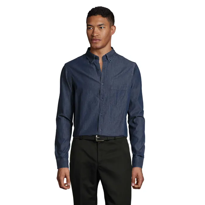 Camisa vaquera de denim Barry crudo hombre en brut denim de algodón, vista frontal