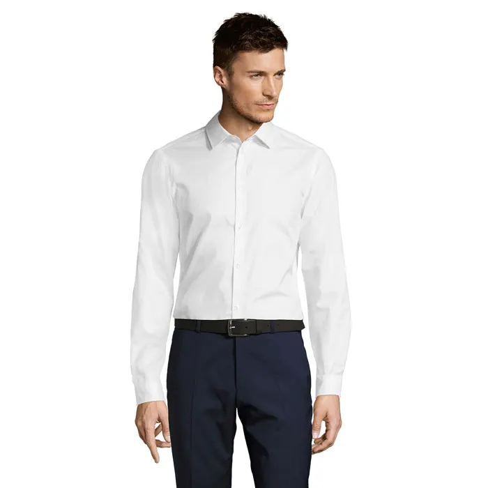 Camisa hilo teñido texturizada Brody hombre en blanco de algodón, vista frontal