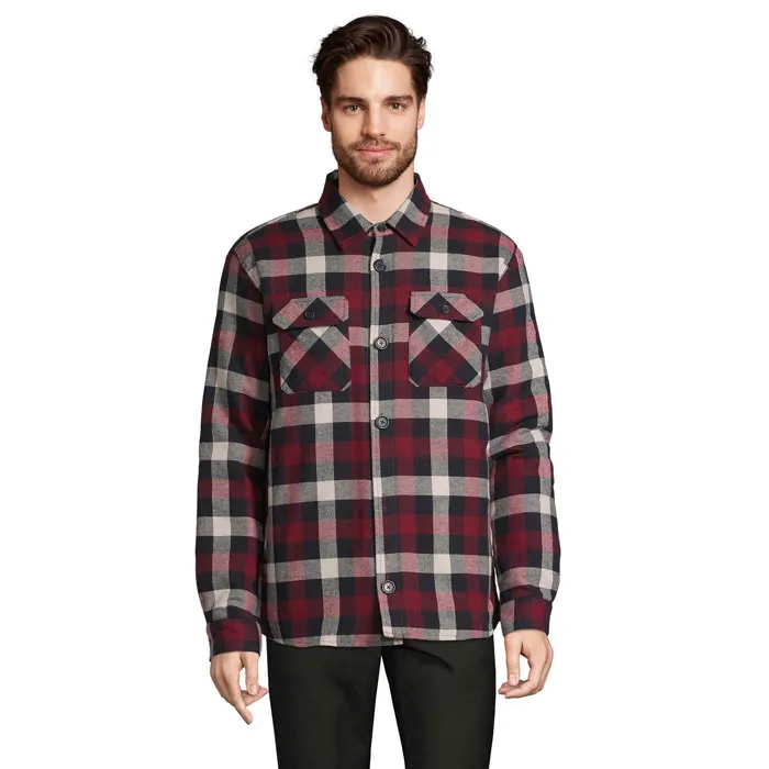 Camisa de franela acolchada Noah a cuadros en medium burgundy de RPET, vista frontal