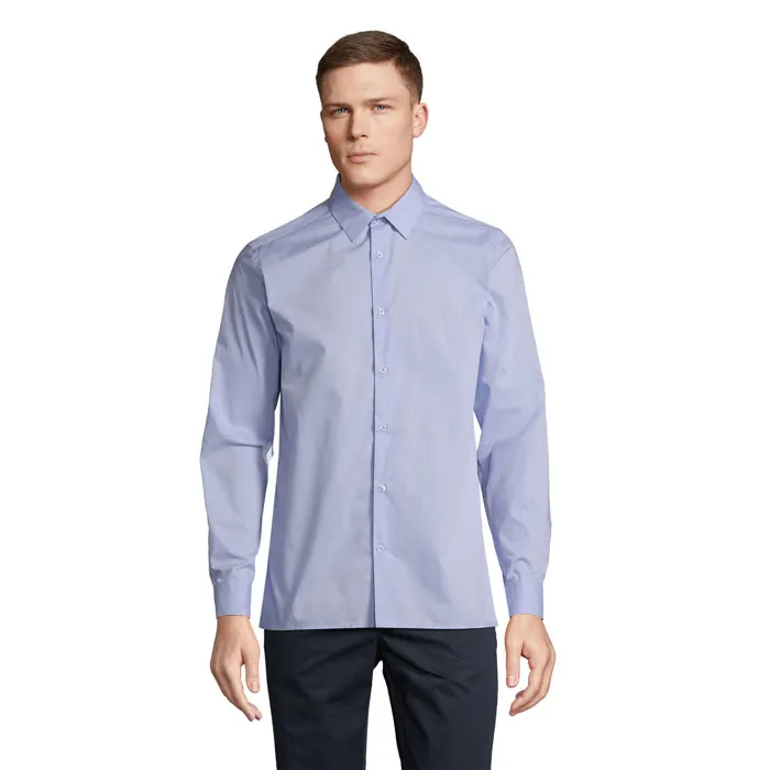 Camisa popelín manga larga ajustada Bailey hombre en azul cielo de RPET, vista frontal