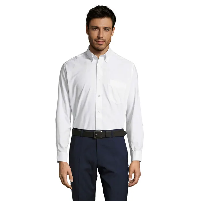 Camisa corte recto manga larga polialgodón Boston hombre en blanco de algodón, vista frontal