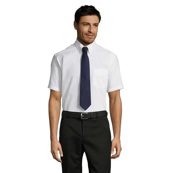 Camisa corte recto manga corta polialgodón Brisbane hombre en blanco de algodón, vista frontal