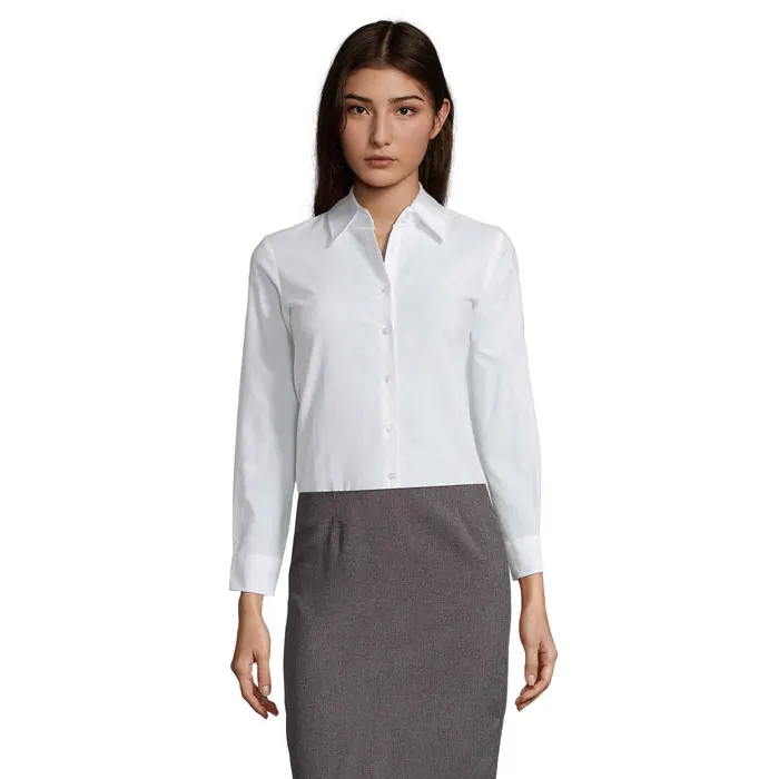 Camisa ajustada manga larga polialgodón Embassy mujer en blanco de algodón, vista frontal