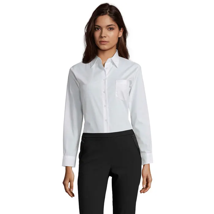 Camisa ceñida manga larga poliéster algodón Executive hombre en blanco de PET, vista frontal