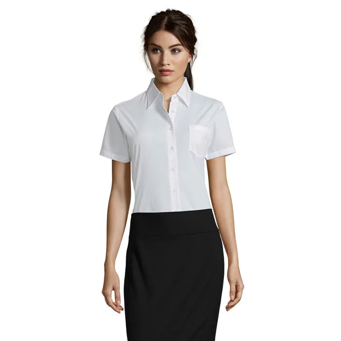 Camisa ceñida manga corta poliéster algodón Escape en blanco de PET, vista frontal