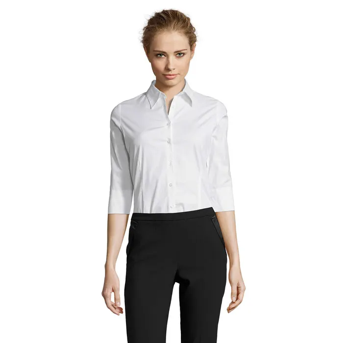 Camisa manga Effect 3/4 algodón elastano mujer en blanco de algodón, vista frontal