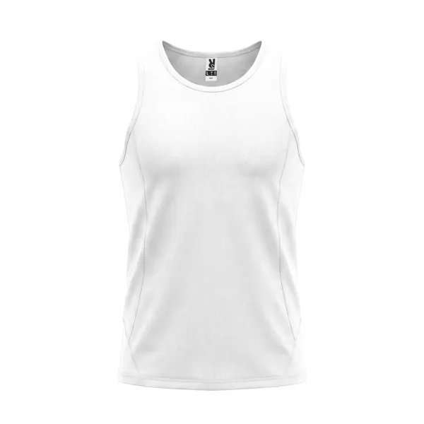 Camiseta técnica tirantes Andre 140 g bajo curvo en blanco de 100% poliéster piqué, 140 g/m², vista frontal