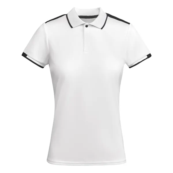 Polo técnico bicolor antibacteriano Tamil 140 g mujer en blanco/negro de 50% poliéster reciclado / 50% poliéster, vista frontal