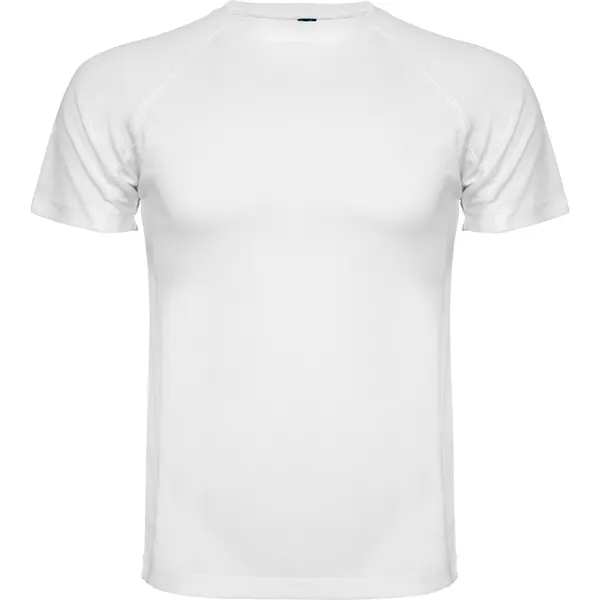 Camiseta técnica ranglán de piqué Montecarlo 150 g en blanco de 100% poliéster piqué, 150 g/m², vista frontal