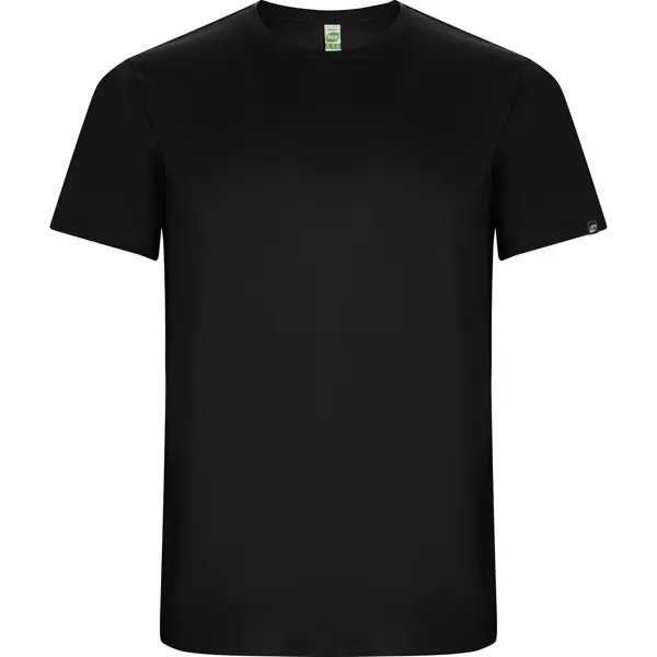 Camiseta técnica reciclada waffle Imola 135 g en negro de 50% poliéster reciclado / 50% poliéster, vista frontal