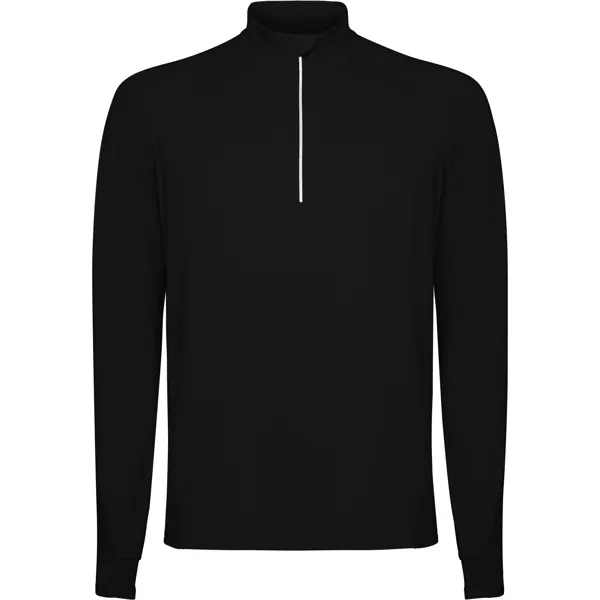 Sudadera técnica perchada media cremallera Estambul 200 g en negro de 88% poliéster reciclado / 12% elastano, 200, vista frontal
