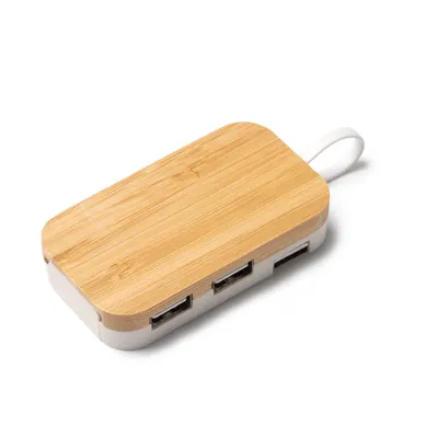 Hub USB de bambú Kruse 4 puertos con soporte personalizable