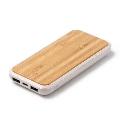 Batería externa 10.000 mAh bambú inalámbrica personalizable