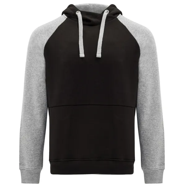 Sudadera Badet con capucha bicolor 280 g ranglán en negro/gris vigoré de 50% algodón / 50% poliéster, 280 g/m², vista frontal