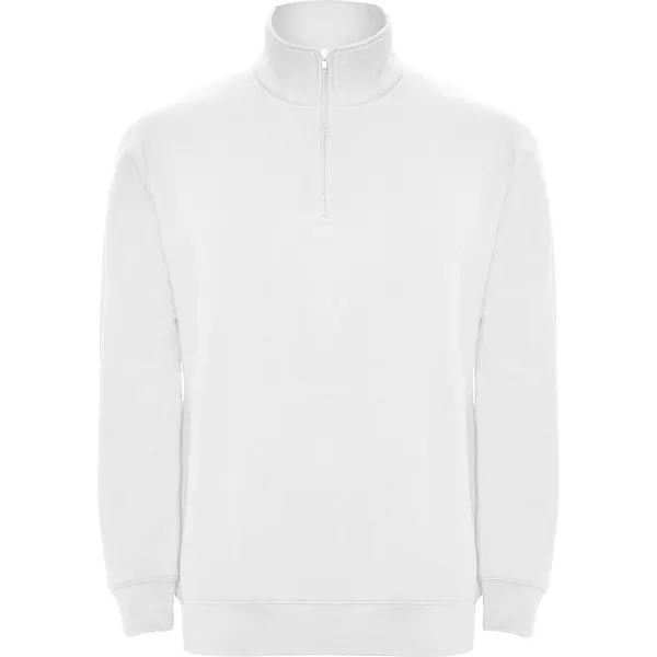 Sudadera media cremallera cuello alto Aneto 280 g en blanco de 50% algodón / 50% poliéster, 280 g/m², vista frontal