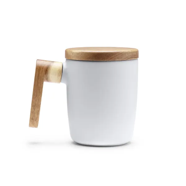 Taza de cerámica Lovet con tapa y asa de bambú 350 ml en blanco de cerámica y bambú, vista frontal